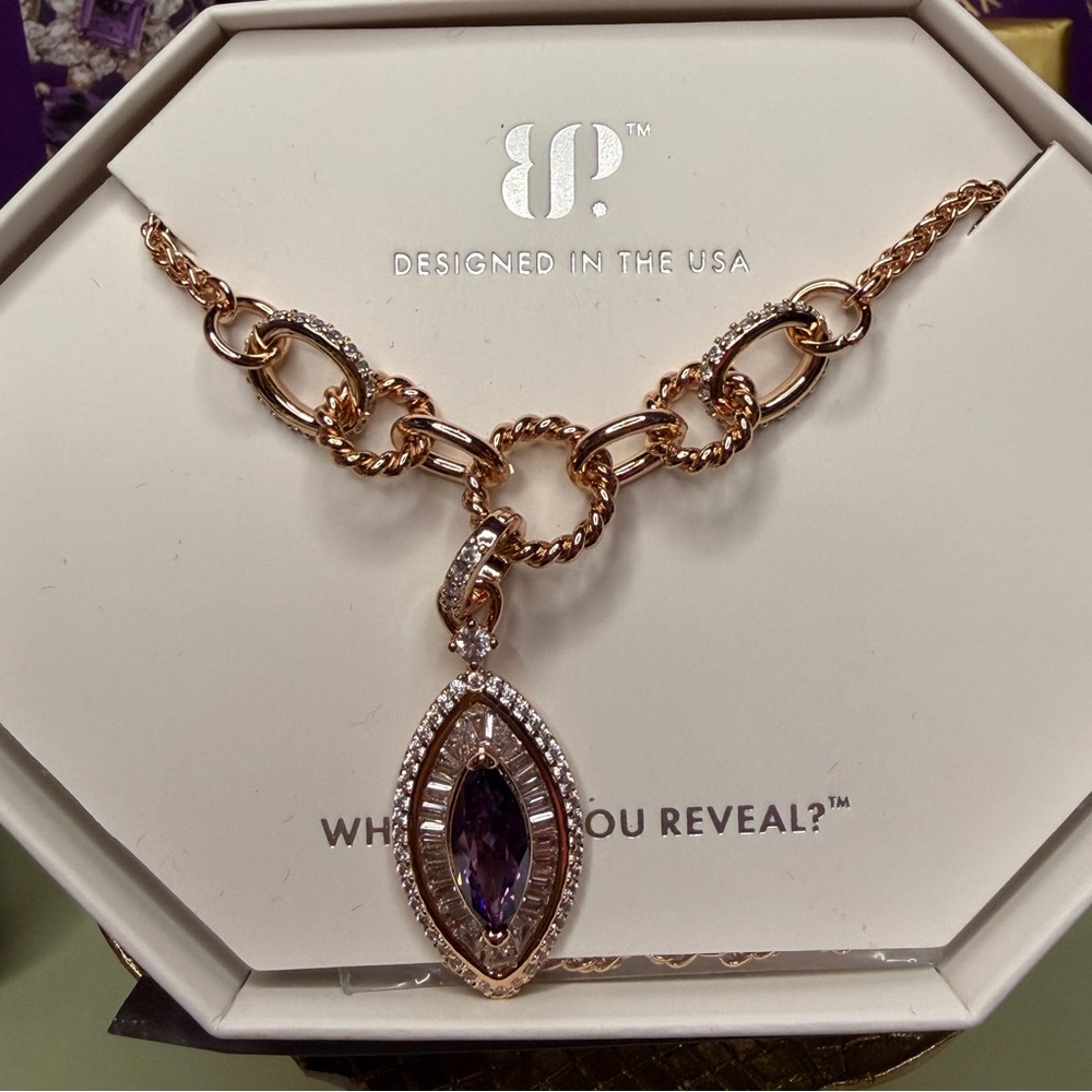 Elegant Bomb Party February Birthday 2026 - Rose Gold and Amethyst CZ Necklace